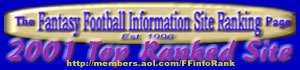Fantasy Football Information Ranking Service, 2001 Top Information Site Award, 5th Consecutive Year! 