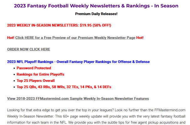 Fantasy Football Mastermind  Fantasy Football Cheat Sheets, Rankings,  Sleepers, & Draft Strategies