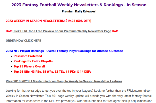 fantasy season rankings